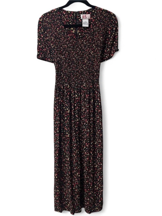Vintage Dresses & Skirts - Vintage Black Ditsy Floral Dress Cottagecore Prairie Y2K Maxi Dress